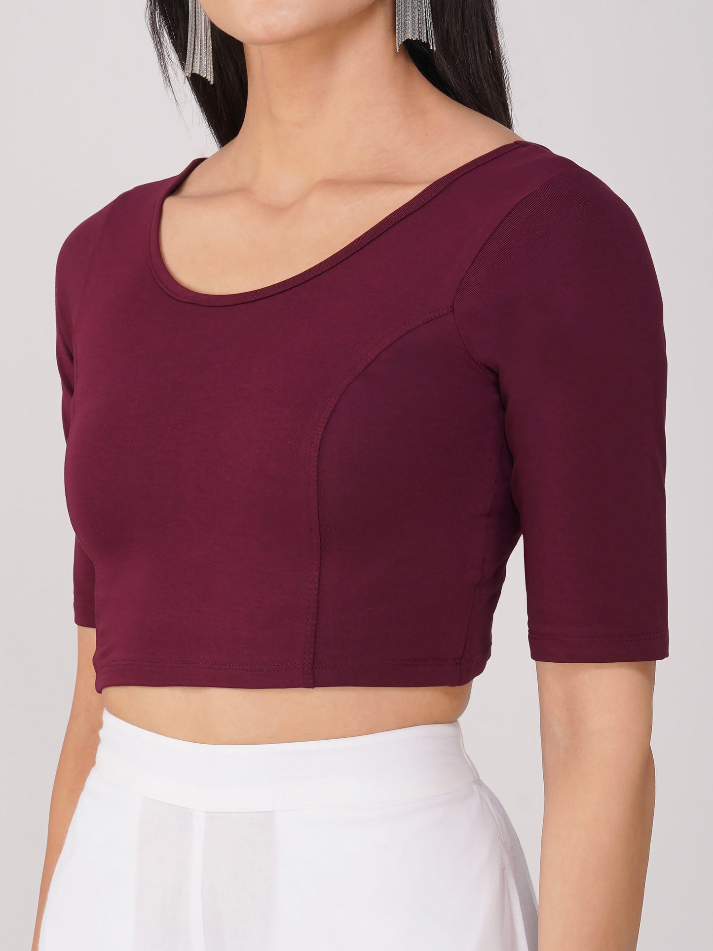 Dhiyona ST Women's ComfortEase 4-Way Stretch Wine Short Sleeve Blouse