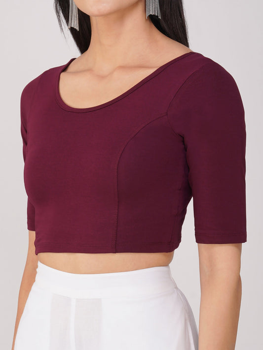 Dhiyona ST Women's ComfortEase 4-Way Stretch Wine Short Sleeve Blouse