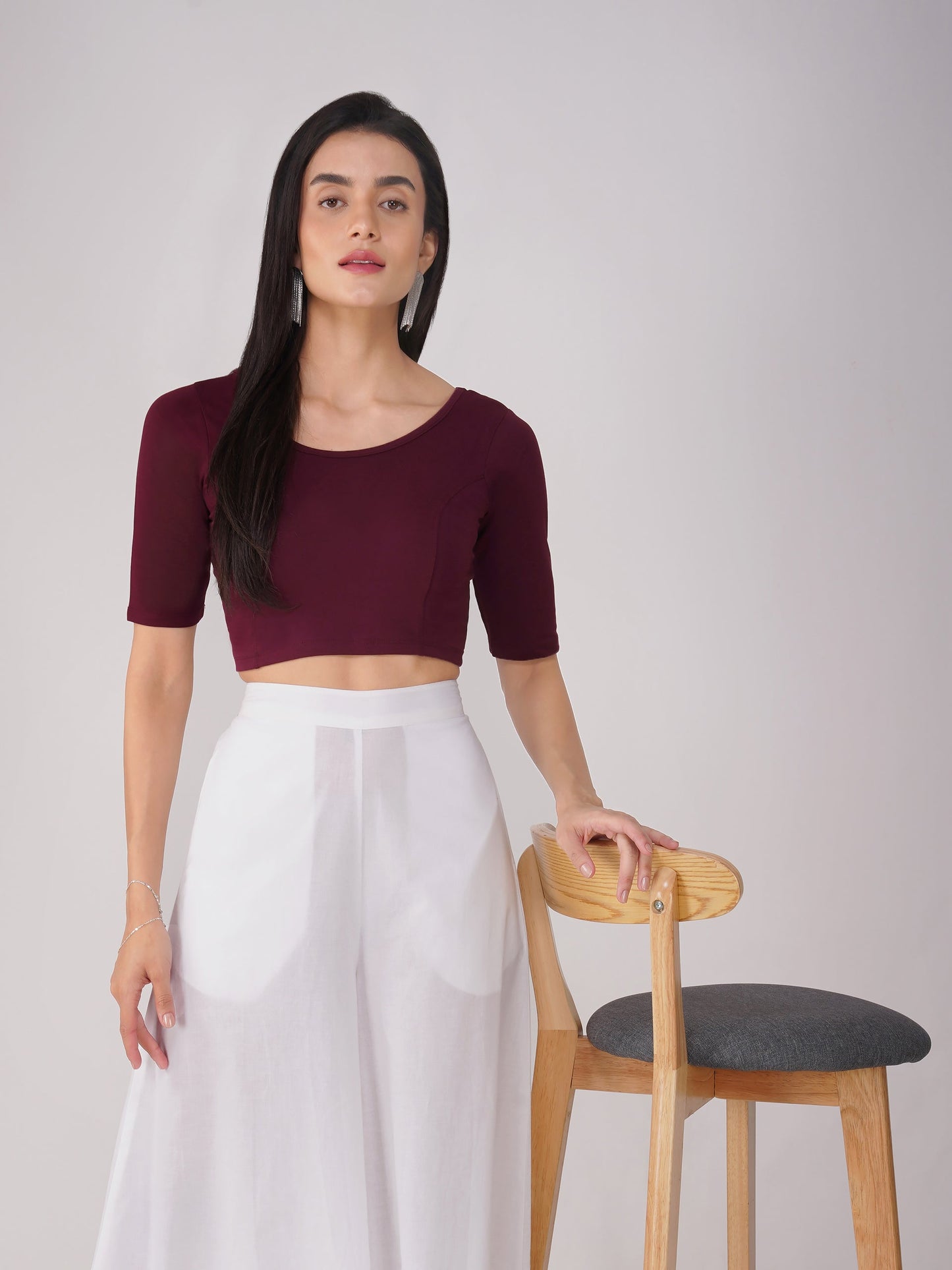 Dhiyona ST Women's ComfortEase 4-Way Stretch Wine Short Sleeve Blouse