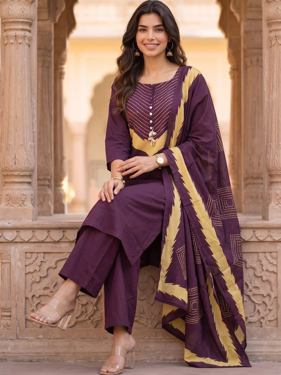 Women Ethnic Motifs Printed Regular Pure Cotton Kurta with Palazzos & With Dupatta