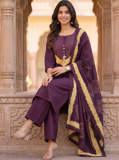 Women Ethnic Motifs Printed Regular Pure Cotton Kurta with Palazzos & With Dupatta