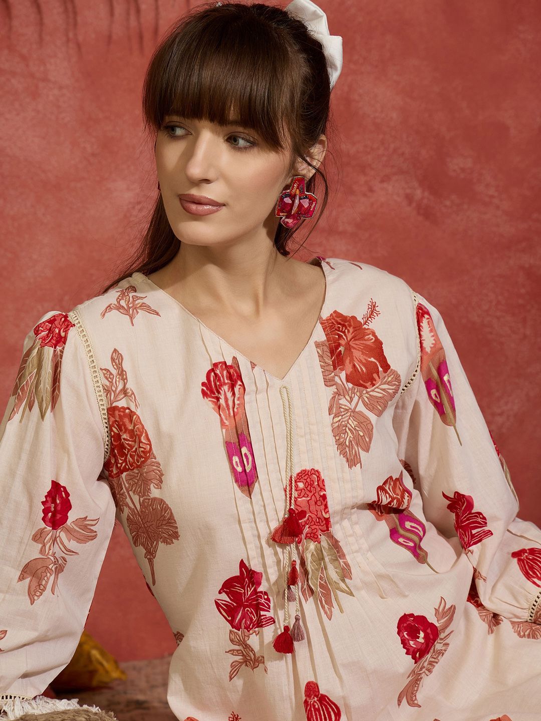 Women Floral Printed Pure Cotton A-Line Kurta with Trousers