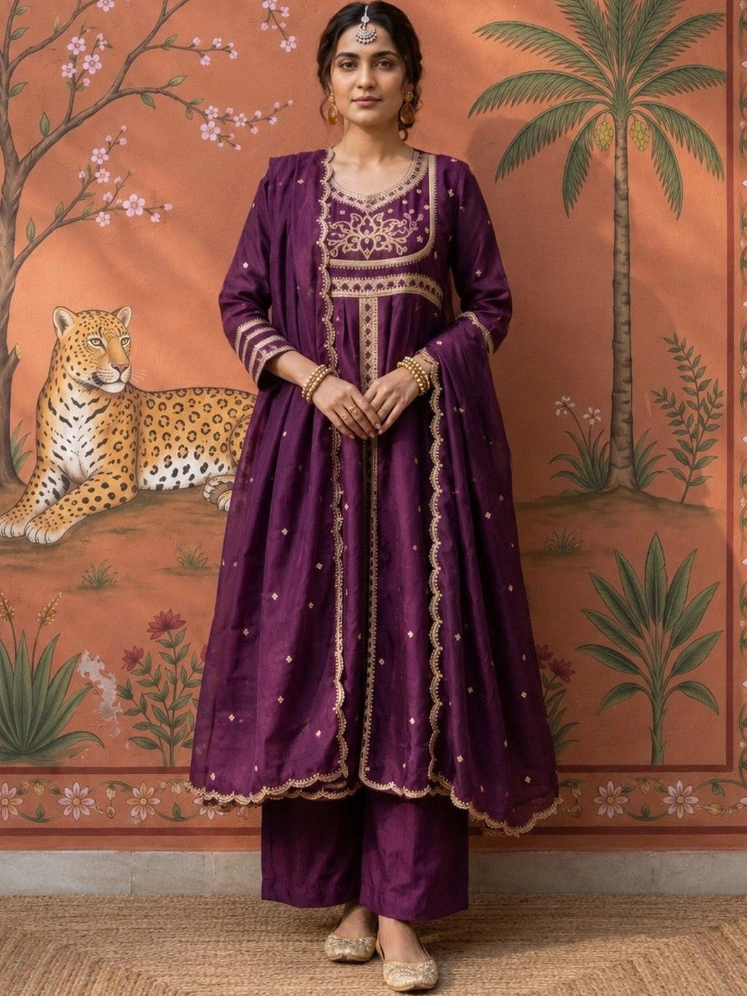 Women Ethnic Motifs Embroidered Empire Thread Work Kurta with Palazzos & With Dupatta