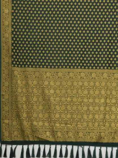 Women's Georgette Green Woven Design Designer Saree With Blouse Piece