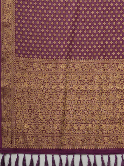Women's Georgette Burgundy Woven Design Designer Saree With Blouse Piece