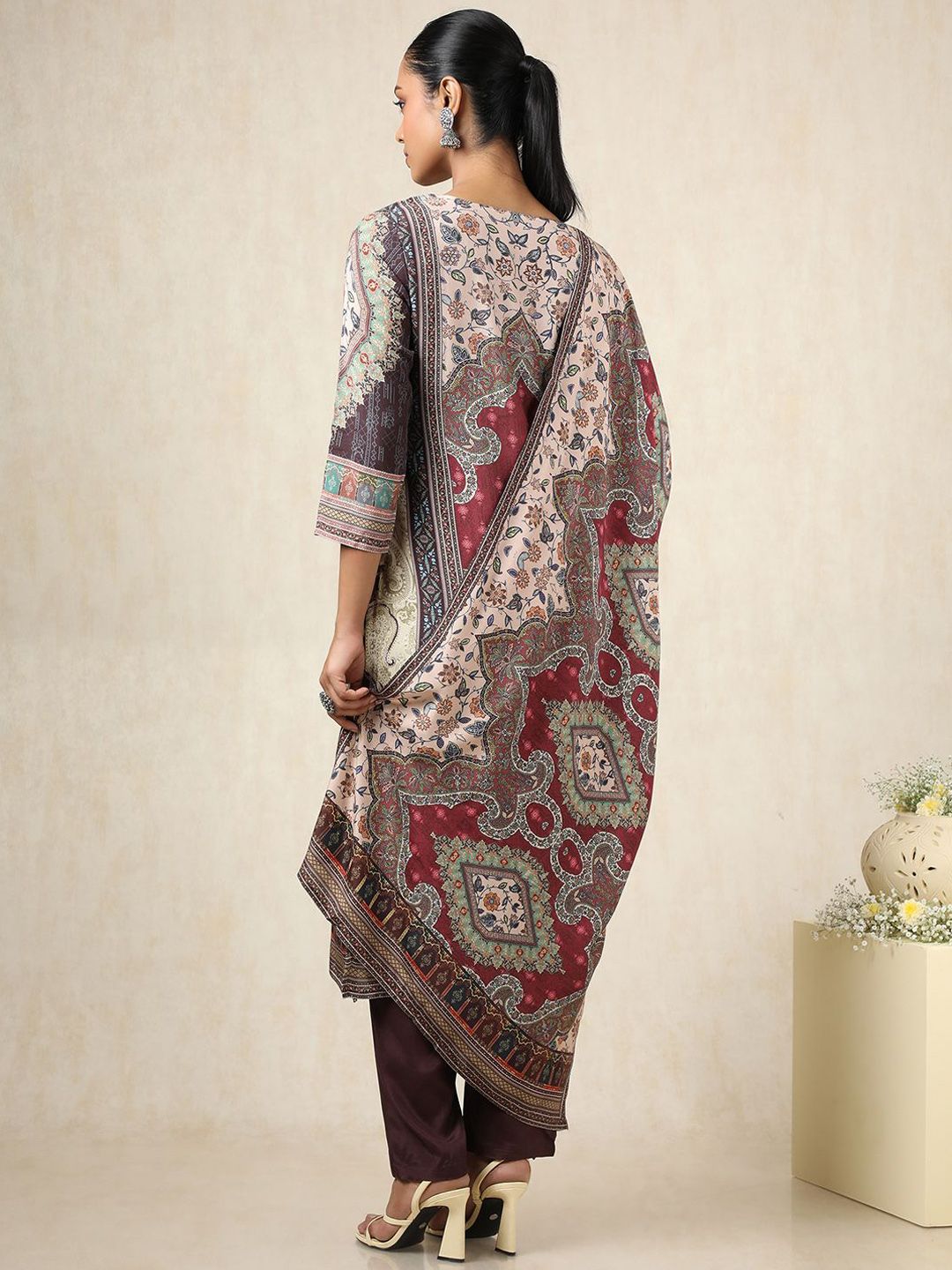 Dhiyona SO Women's Ethnic Motifs Printed Beads and Stones Pure Cotton Kurta With Trousers & Dupatta