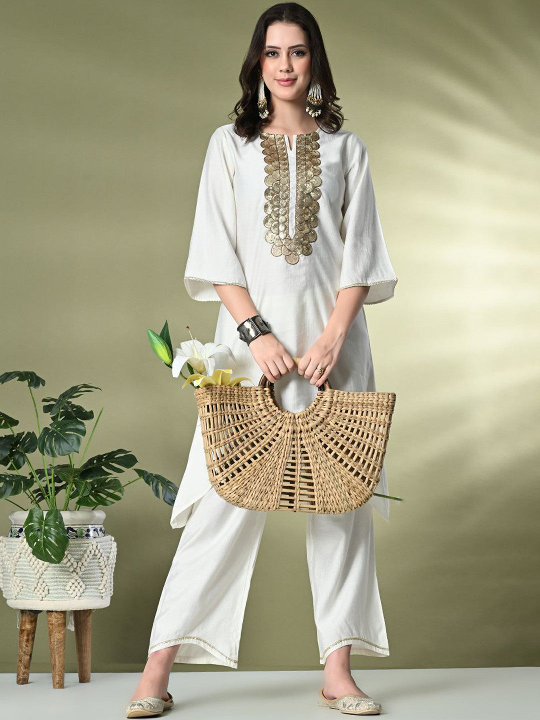 Embroidered Regular Gotta Patti Kurta with Palazzos