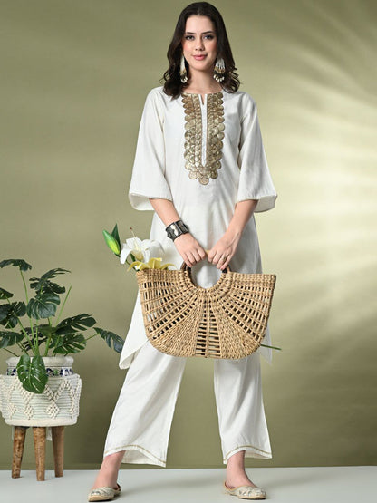 Embroidered Regular Gotta Patti Kurta with Palazzos