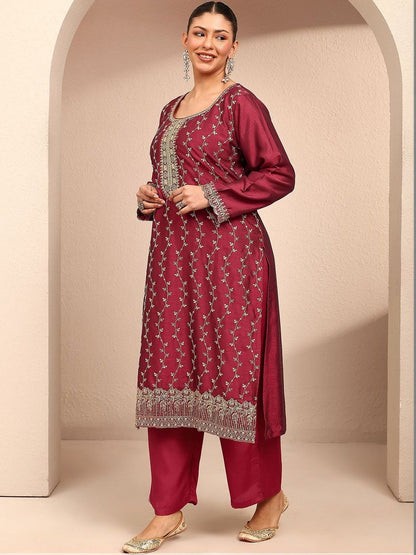 Dhiyona Women's Ethnic Motifs Embroidered Regular Thread Work Kurta with Palazzos & With Dupatta