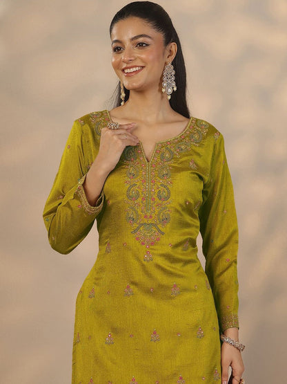 Dhiyona LL Women Ethnic Motifs Embroidered Regular Thread Work Kurta with Sharara & With Dupatta