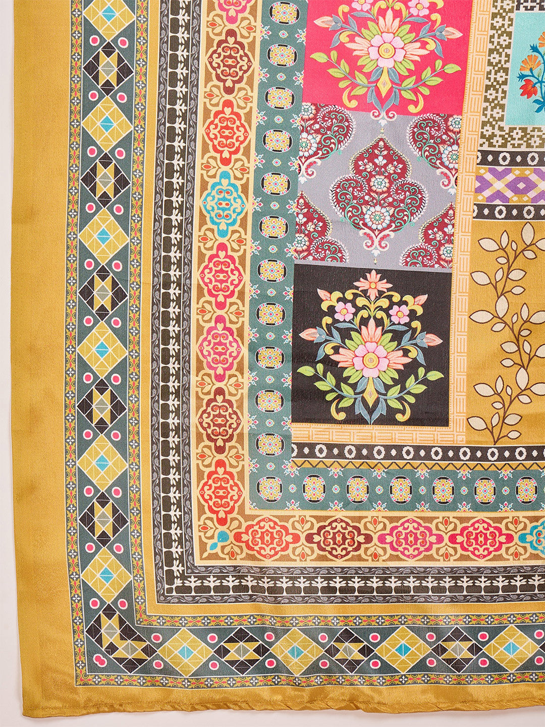 Floral Embroidered Pleated Thread Work Kurta With Trousers & Dupatta