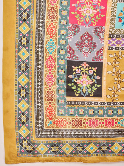 Floral Embroidered Pleated Thread Work Kurta With Trousers & Dupatta