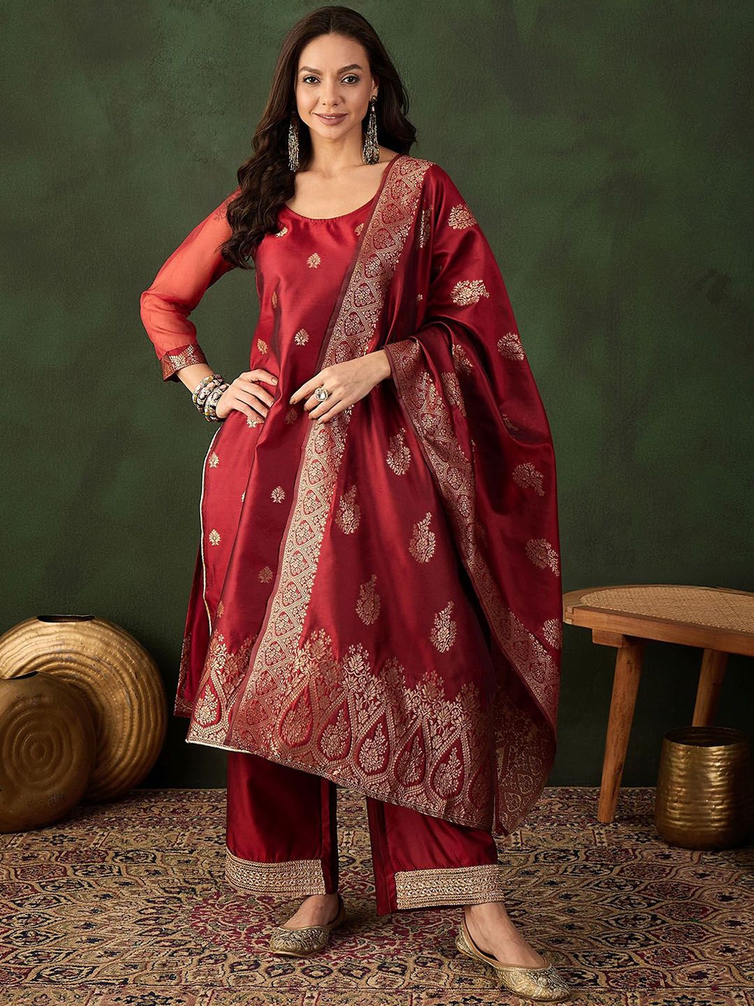 Dhiyona SN Women's Woven Design Kurta & Palazzo With Dupatta