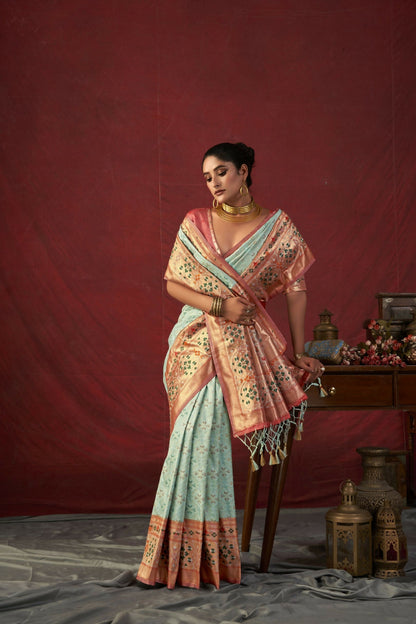 Women Paithani Bansi Sea Green Saree With Unstiched Blouse