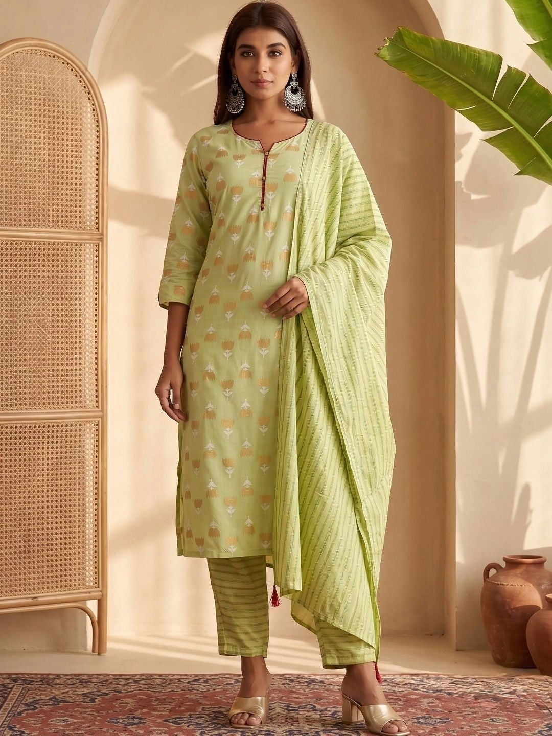 Women Ethnic Motifs Printed Regular Kurta with Trousers & With Dupatta