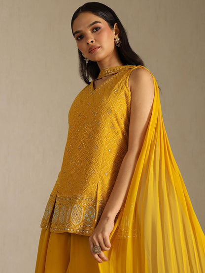 Dhiyona SO Women's Women Ethnic Motifs Embroidered Regular Mirror Work Kurti & Palazzos With Dupatta