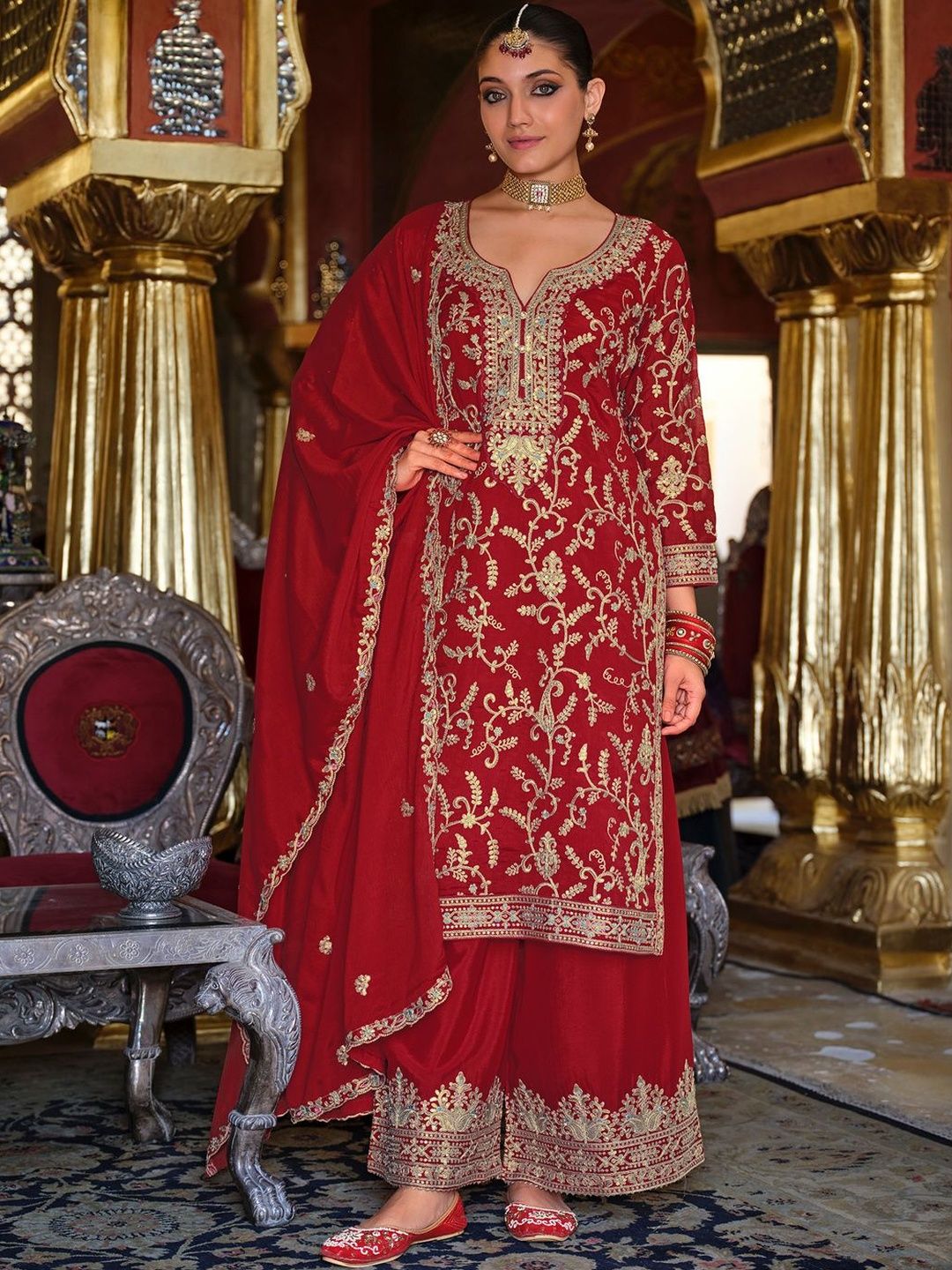 Women Ethnic Motifs Embroidered Kurta with Palazzos & Dupatta