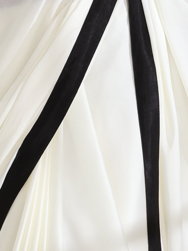 Dhiyona ST Magnolia Cream Satin Saree with Black Posh Border & Blouse Fabric