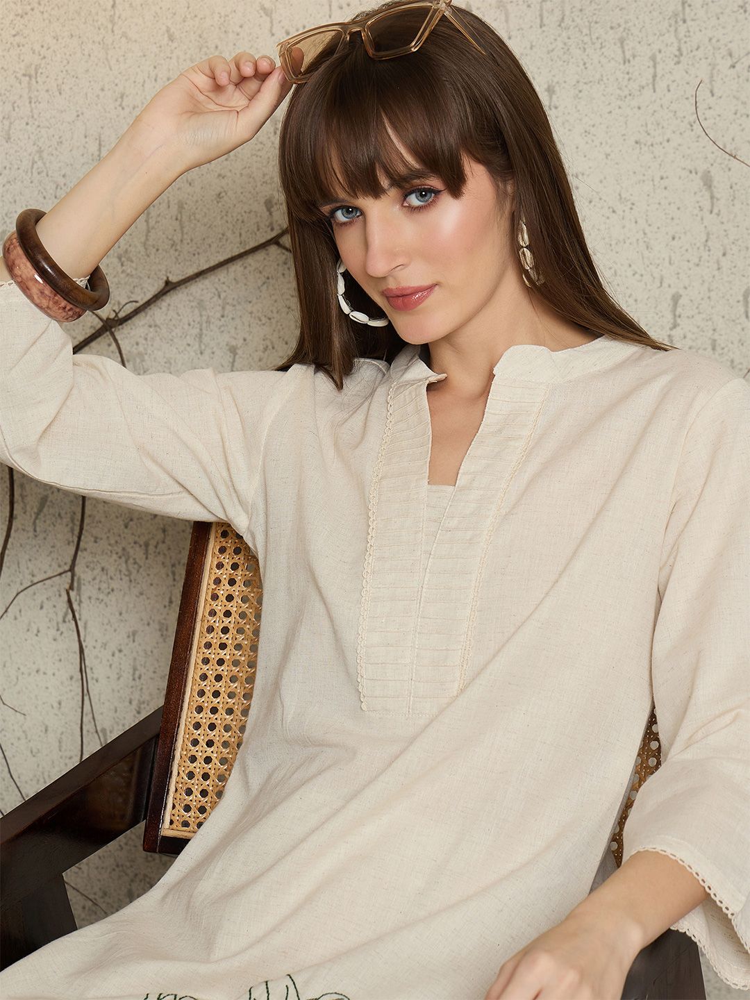 Dhiyona IE Women Ethnic Motifs Embroidered Pure Cotton Kurta with Palazzo