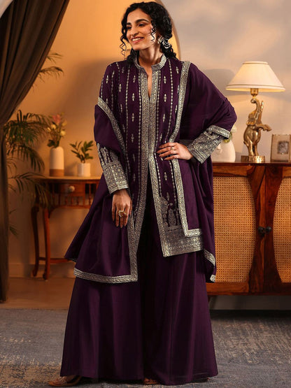 Dhiyona LL Women Ethnic Motifs Embroidered Zari Regular Kurta with Palazzos & With Dupatta