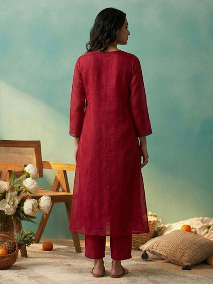 Dhiyona CH Women Dyed Regular Kurta with Trousers