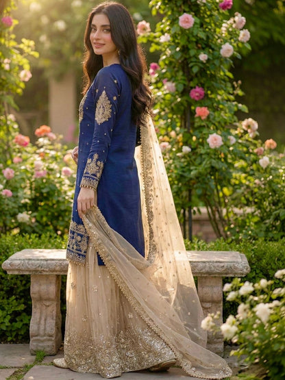 Dhiyona KL Women Floral Embroidered Regular Thread Work Kurta with Sharara & With Dupatta