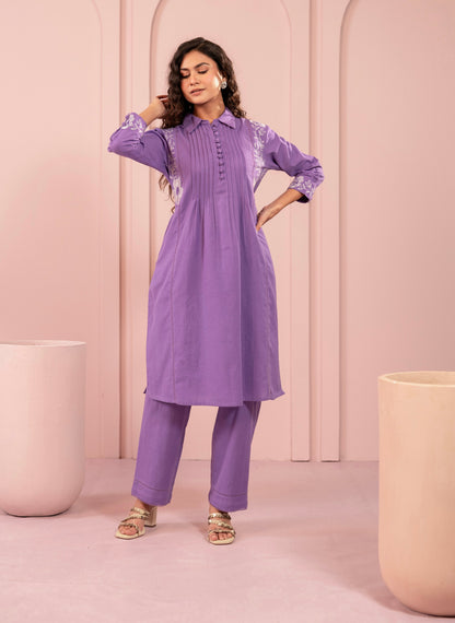 Purna Periwinkle Embroidery Kurta Co-ord Set