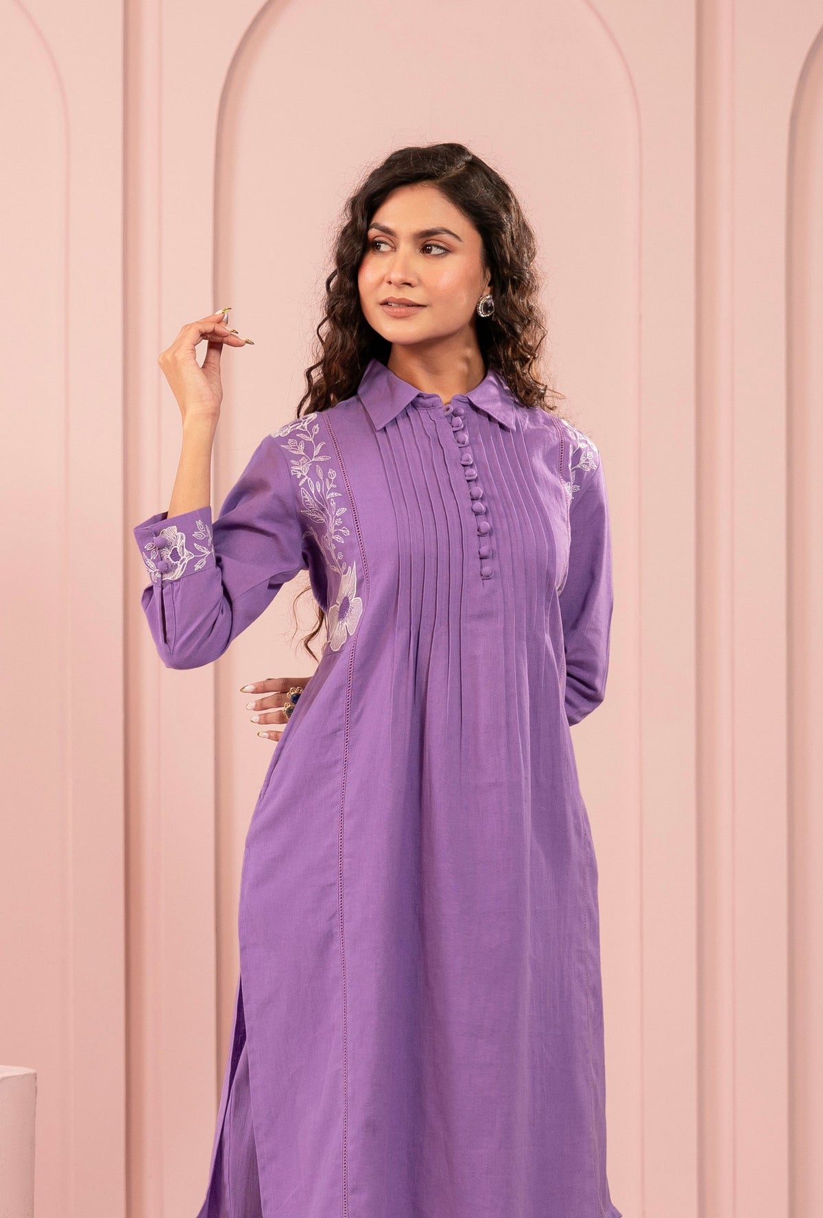 Purna Periwinkle Embroidery Kurta Co-ord Set