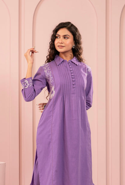 Purna Periwinkle Embroidery Kurta Co-ord Set
