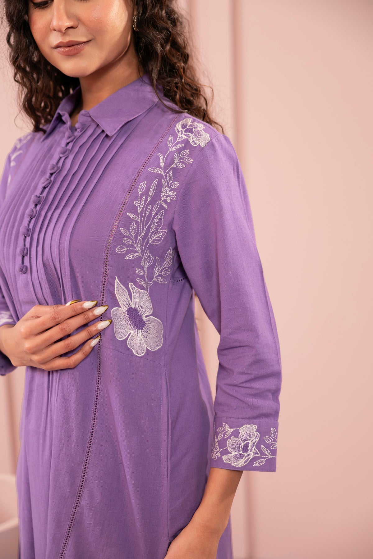 Purna Periwinkle Embroidery Kurta Co-ord Set