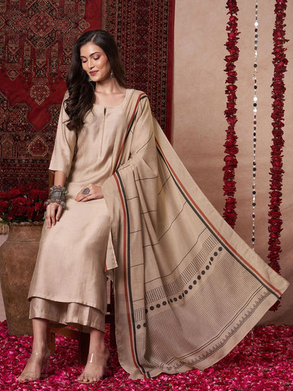 Dhiyona KL Notch Neck Straight Kurta With Palazzos And Dupatta