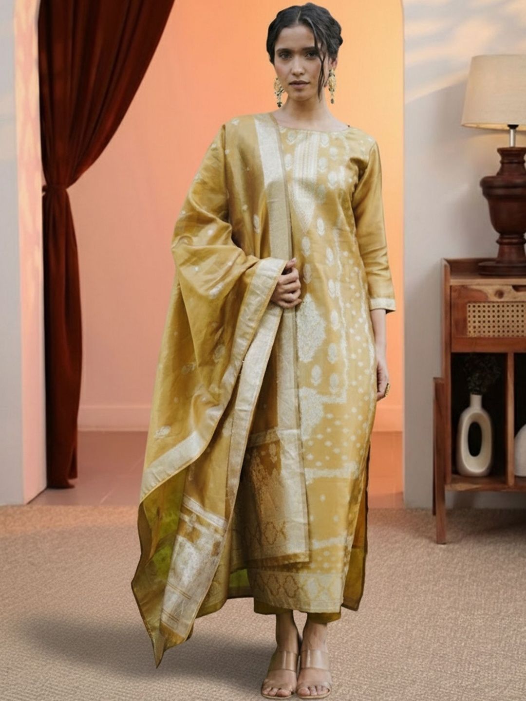 Women Ethnic Motifs Regular Kurta with Trousers & With Dupatta