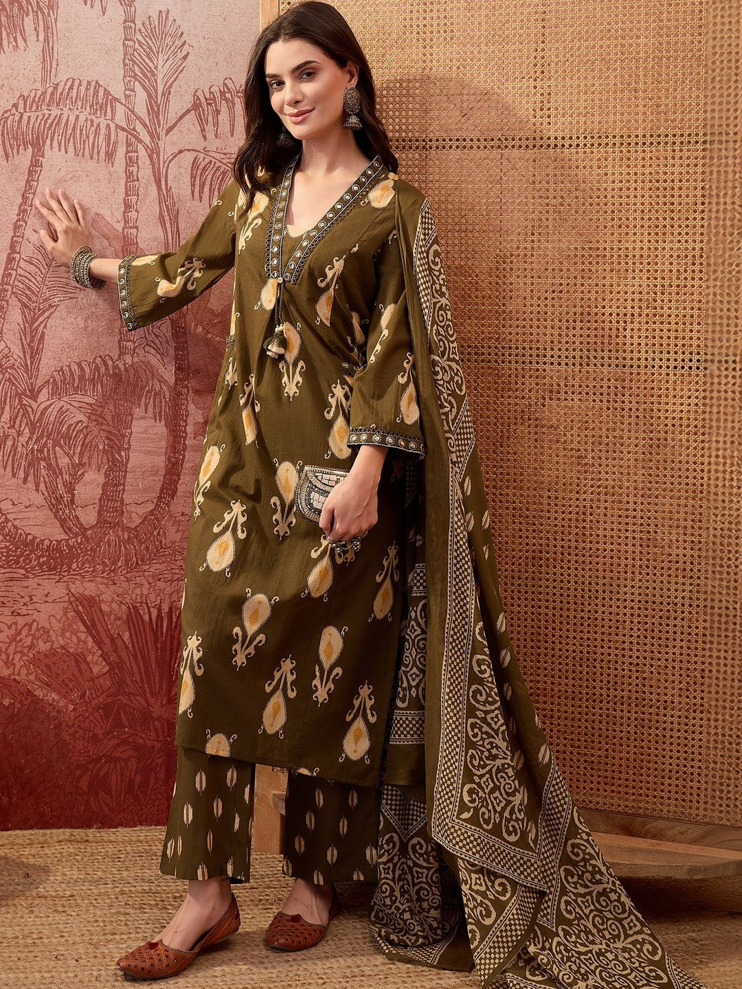 Women Ethnic Motifs Printed Regular Mirror Work Pure Cotton Kurta with Palazzos & With Dupatta
