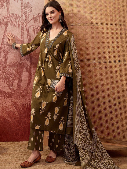 Women Ethnic Motifs Printed Regular Mirror Work Pure Cotton Kurta with Palazzos & With Dupatta