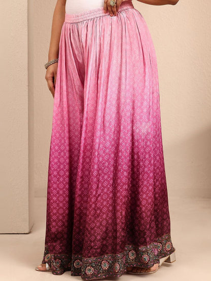 Dhiyona Women's Ethnic Motifs Printed Regular Thread Work Silk Crepe Kurta with Palazzos & With