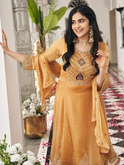 Dhiyona CH Women Ethnic Motifs Embroidered Regular Thread Work Kurta with Palazzos & With Dupatta