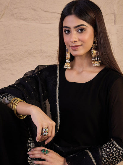 Dhiyona IN Ethnic Motifs Embroidered Straight Sequinned Kurta With Sharara & Dupatta