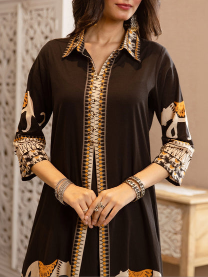 Printed Pure Cotton A-Line Kurta With Trousers