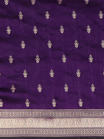 Women's Silk Blend Purple Woven Design Designer Saree With Blouse Piece