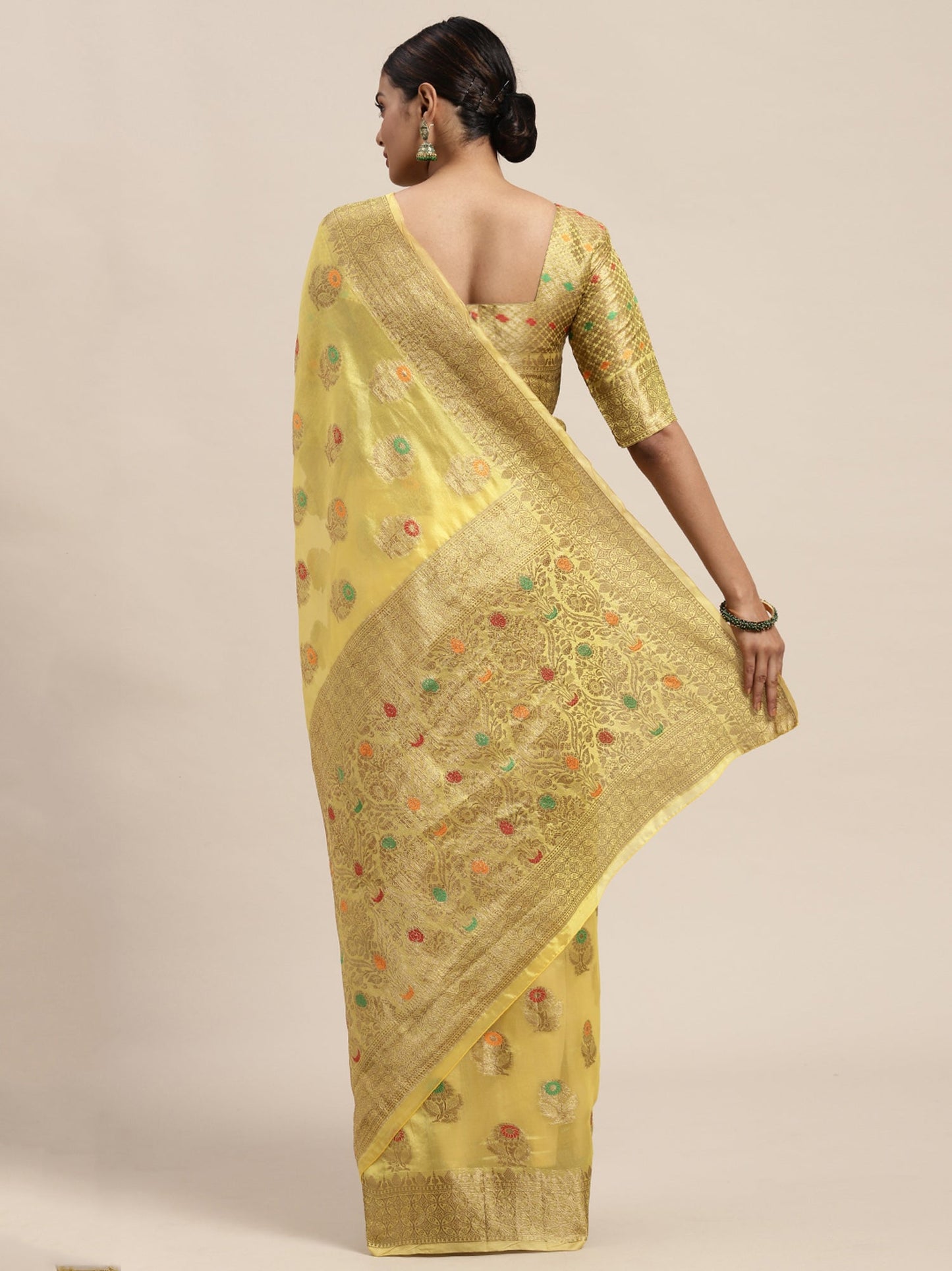 Women's Silk Blend Yellow Woven Design Designer Saree With Blouse Piece