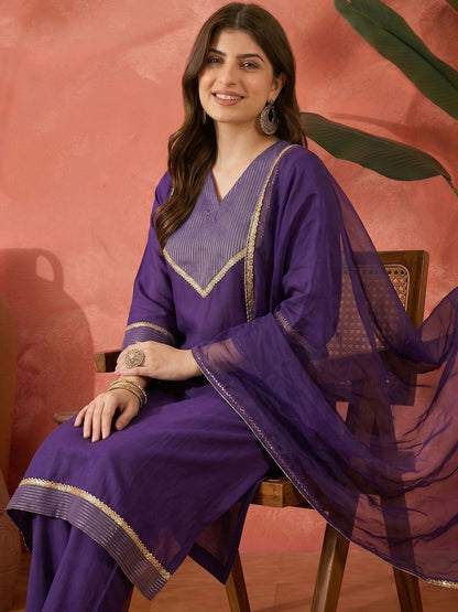 Embroidered V Neck Kurta Sets