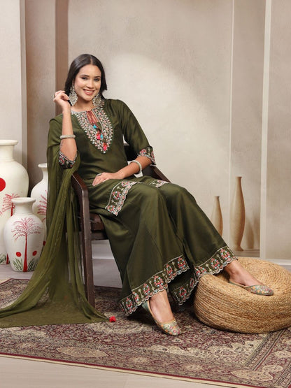 Dhiyona HOP Embroidered Tie-Up Neck Kurta & Sharara & Dupatta Set