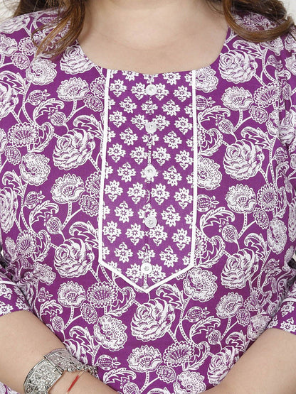 Dhiyona KL Floral Printed Pure Cotton Straight Kurta With Trouser And Dupatta