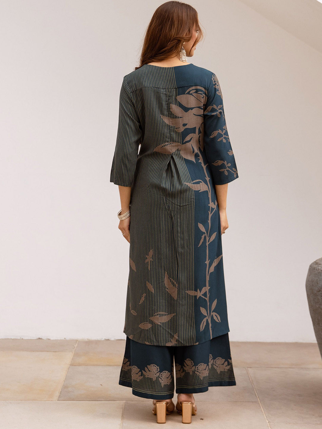 Floral Printed With Embroidered Kurta With Palazzos