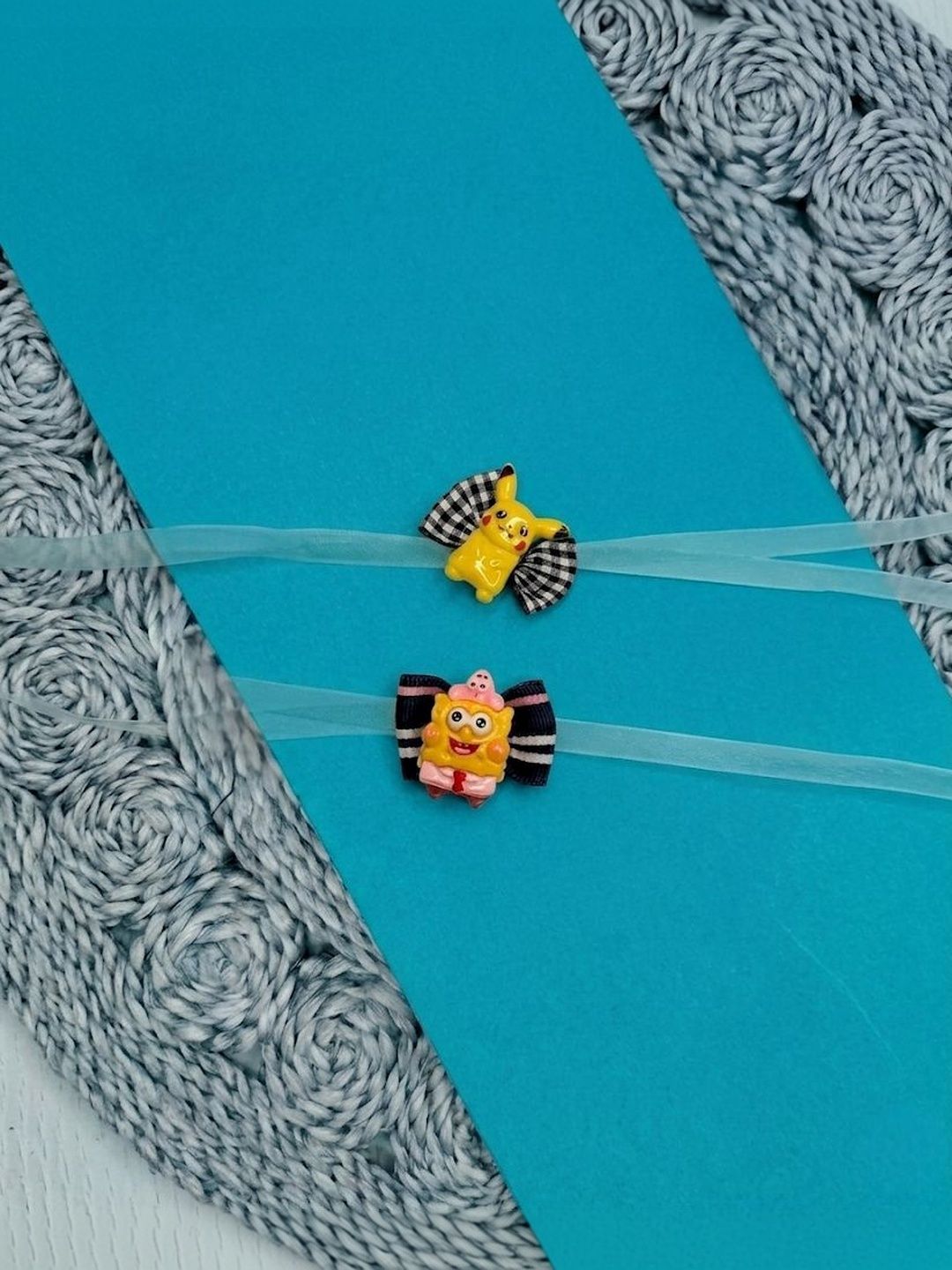 Dhiyona Set Of 2 Pikachu Design Kids Rakhi With Roli Chawal Chandan Mishri