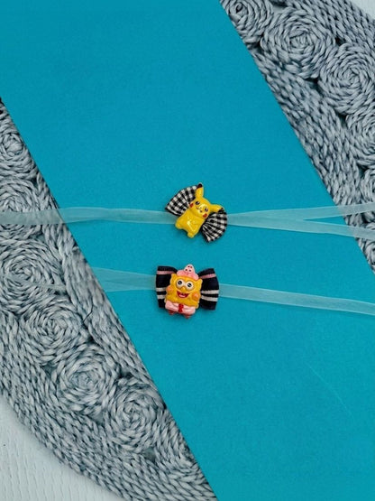 Dhiyona Set Of 2 Pikachu Design Kids Rakhi With Roli Chawal Chandan Mishri