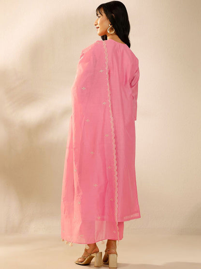 Women Floral Embroidered Regular Thread Work Kurta with Trousers & With Dupatta