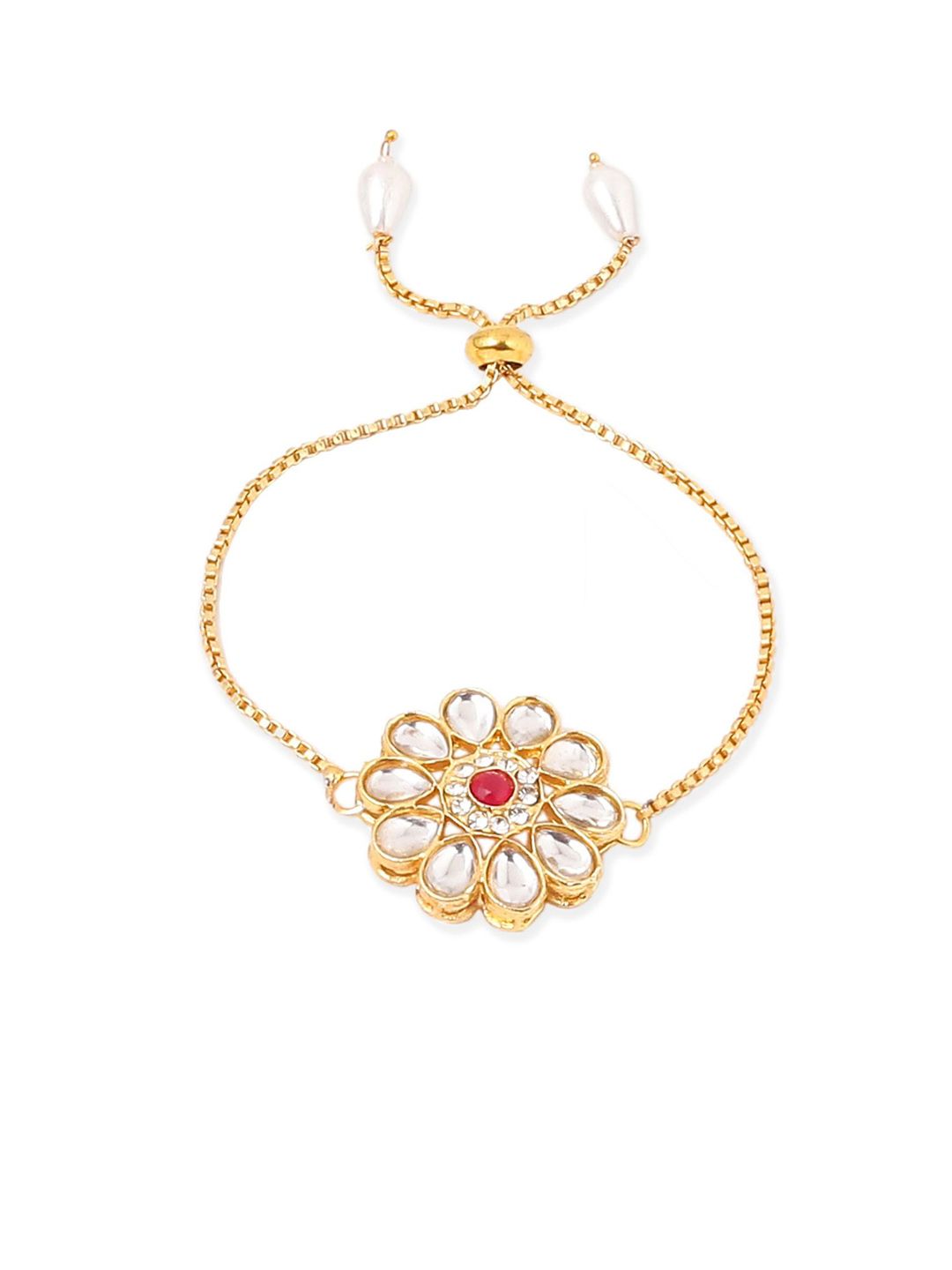 Dhiyona Set Of 2 Gold Toned Kundan Floral Design Bhaiya Bhabhi Rakhi Set With Roli Chawal