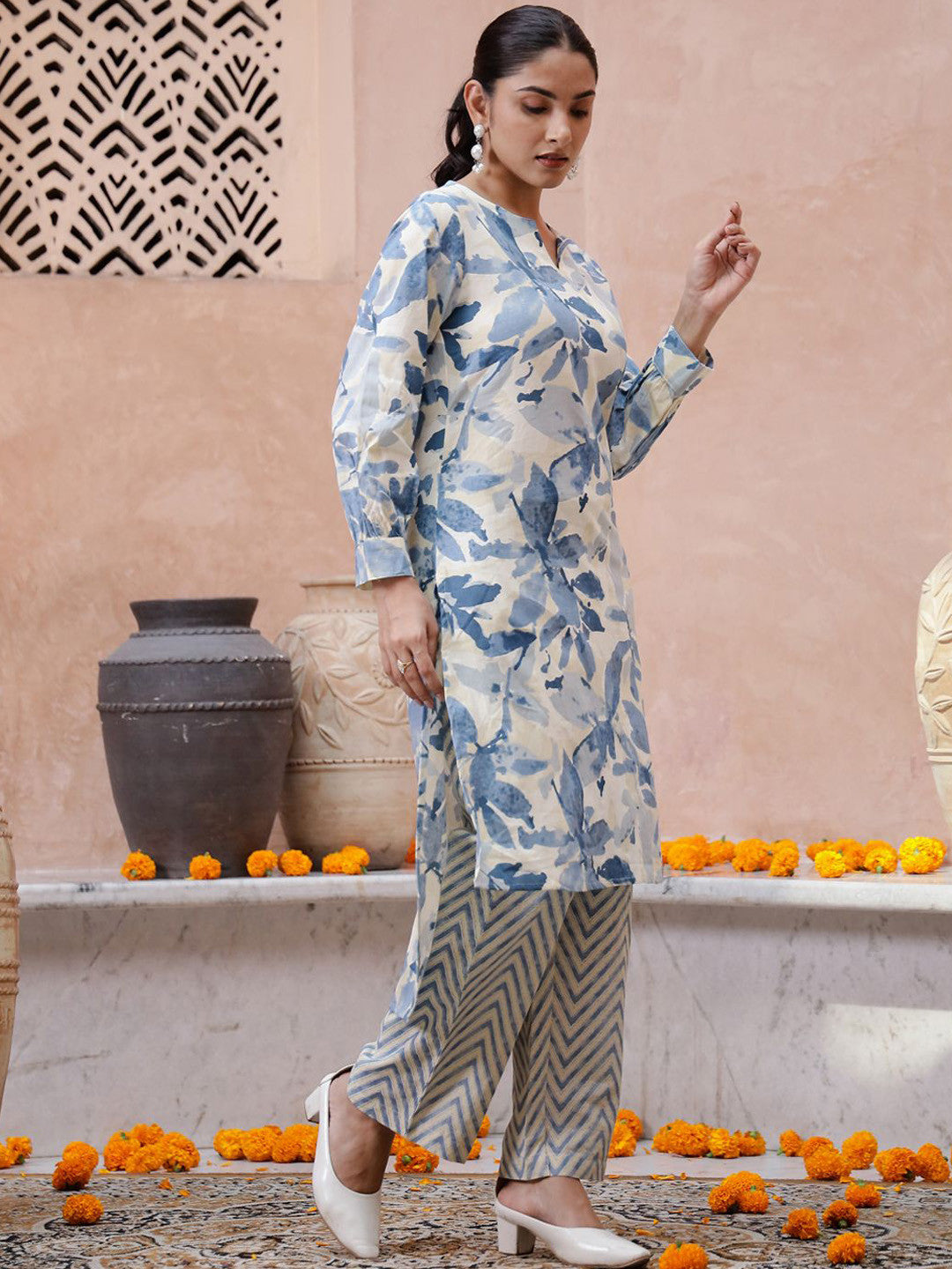 Floral Printed Pure Cotton Kurta with Trouser