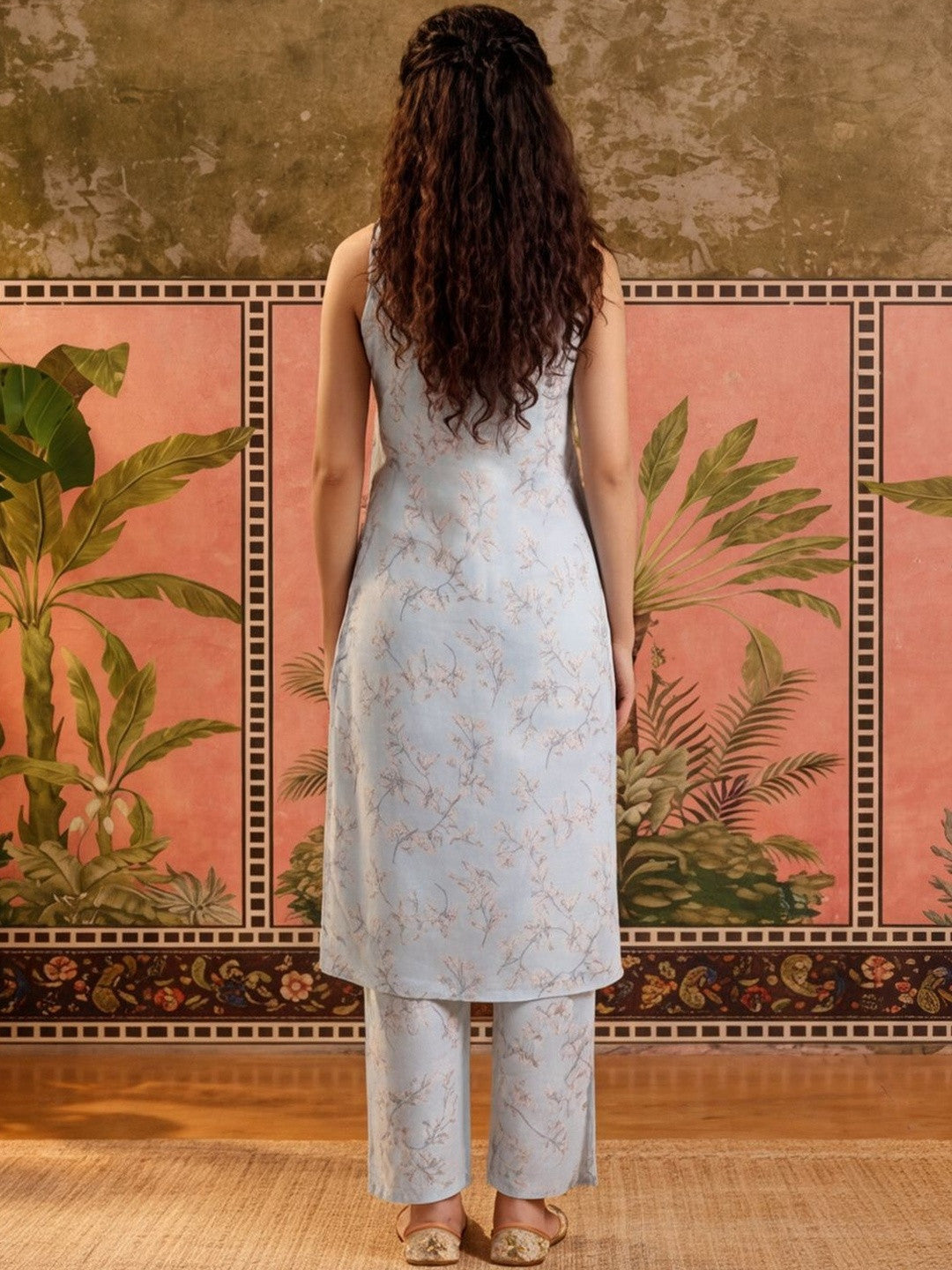 Printed Pure Cotton Square Neck Kurta & Trousers